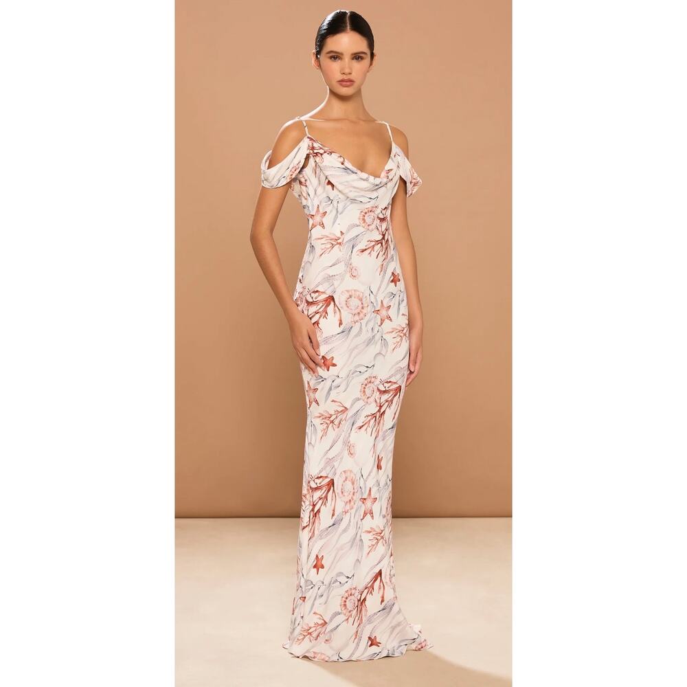 Sonya Moda Del La Mer Marine Draped Cowl Neck Gown size large (NEW)
